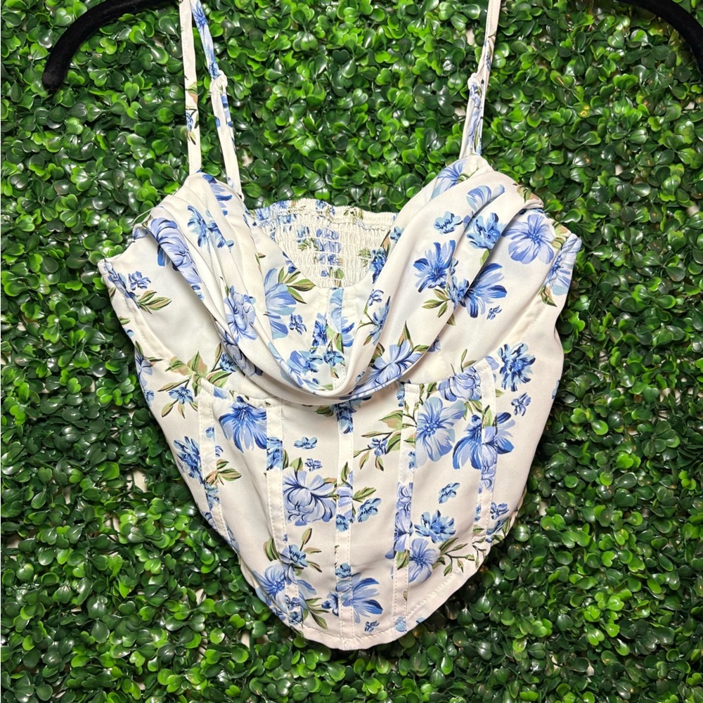 Floral Blue and White Corset Top